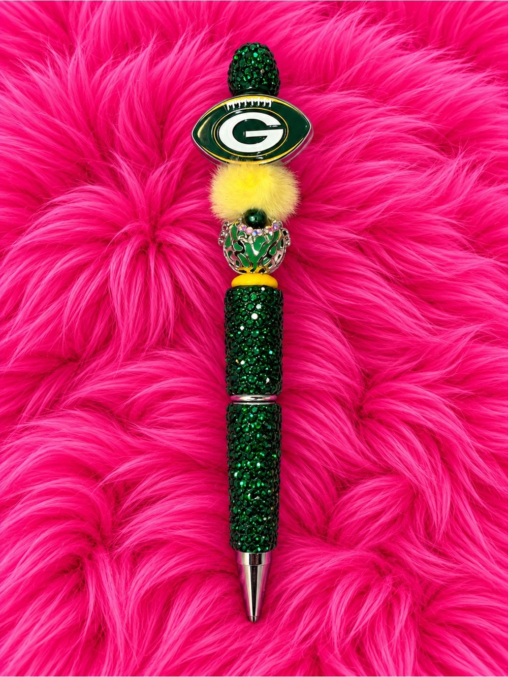 NFL Green & Yellow Rhinestone Pom-Pen